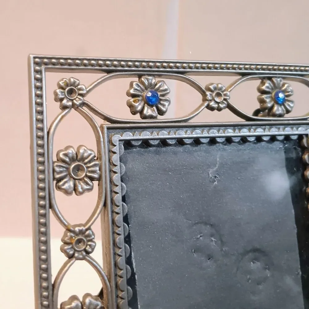 Heirloom Pewter Floral Photo Frame-Lot Of 2-Rhinestone Accents-Filigree-5